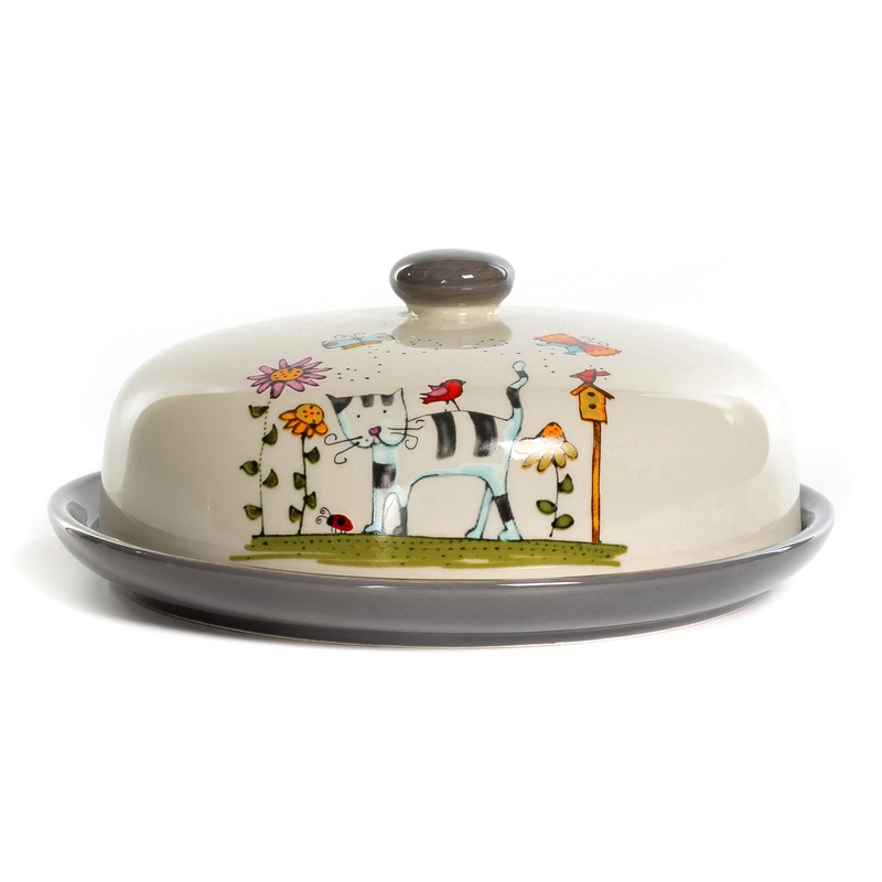 Изображение товара Блинница Полосатый Кот 23 см из керамики для сервировки блюд