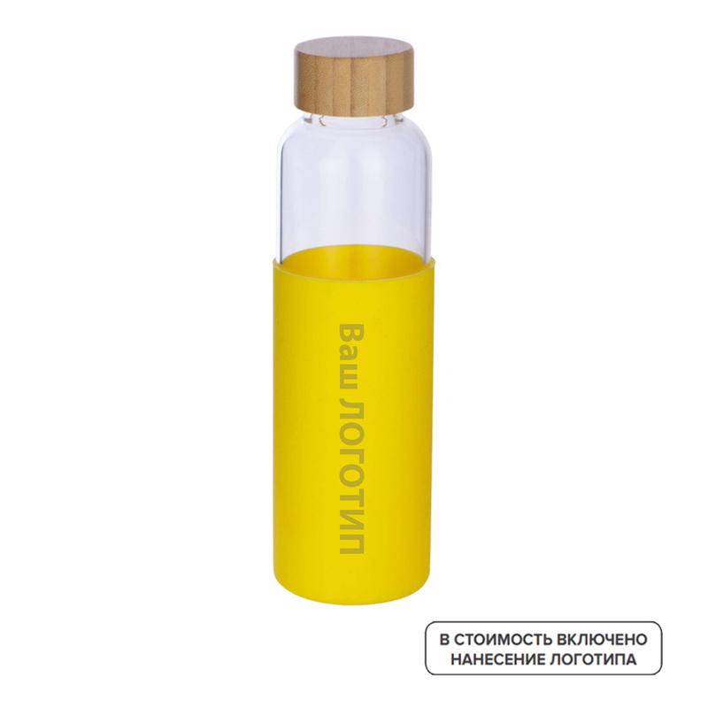 Изображение товара Стеклянная бутылка Refine 550 мл в желтом чехле с гравировкой
