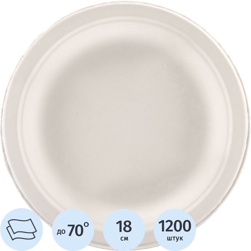 Изображение товара Тарелка одноразовая бумажная белая 180 мм 1200 штук