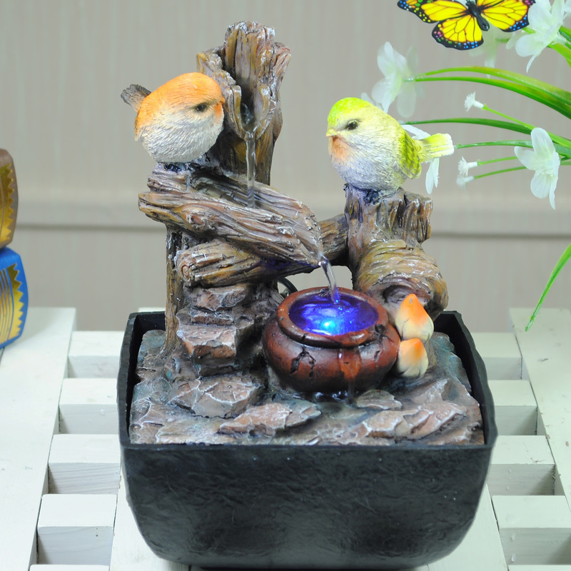 Изображение товара Декоративный настольный фонтан Green Apple Птички 22 см с подсветкой