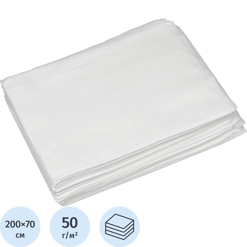 Изображение товара Простыня одноразовая Чистовье нестерильная в сложении 200x70 см белая 50 г/кв.м (10 штук в упаковке)