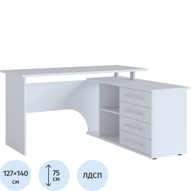Изображение товара Стол компьютерный Сокол КСТ-109П белый 1400х1270х750 мм