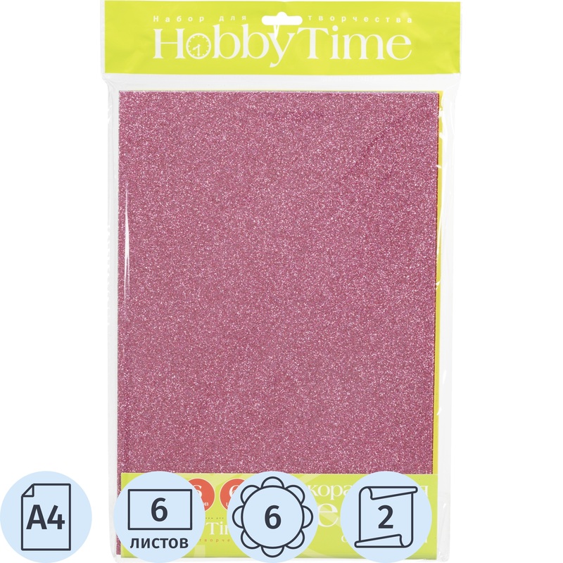Изображение товара Фоамиран Hobby Time А4 6 листов 6 цветов с блестками