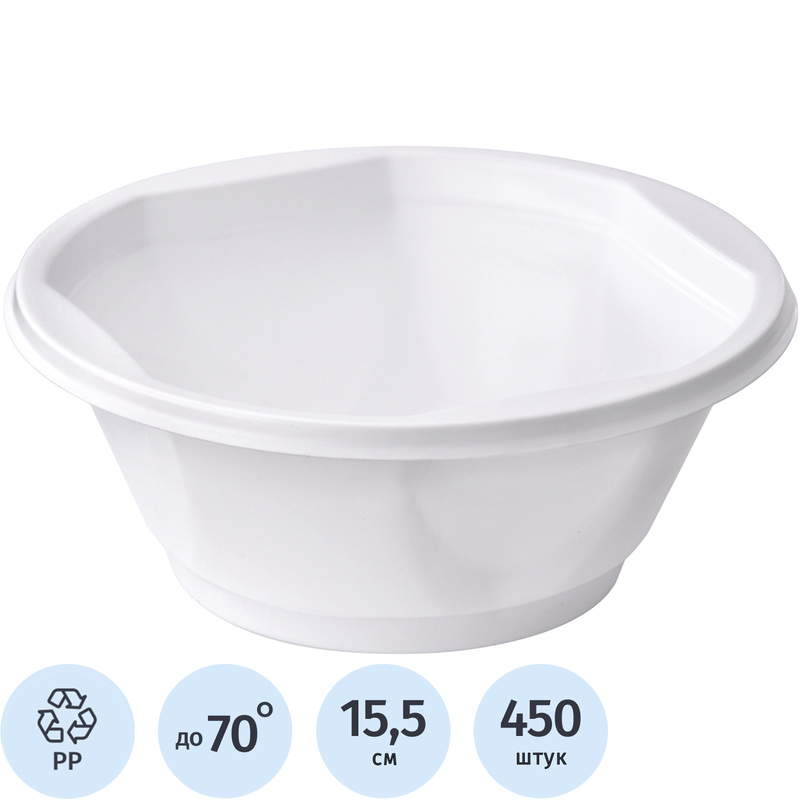 Изображение товара Миска одноразовая пластиковая Эконом 155 мм белая 450 штук в упаковке