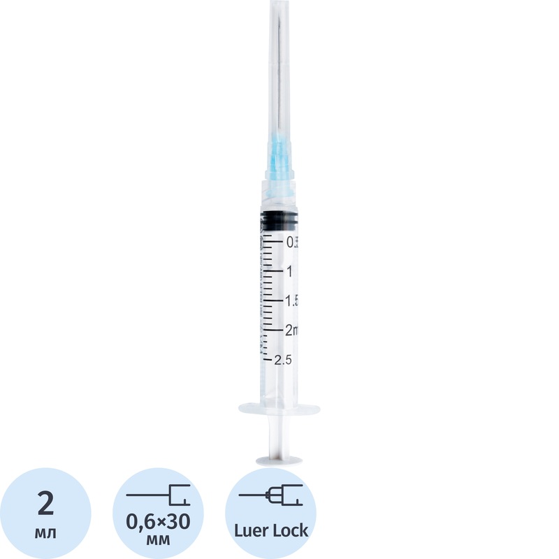 Изображение товара Шприц трёхкомпонентный Vogt Medical 2 мл 23G Luer Lock стерильный 100 шт