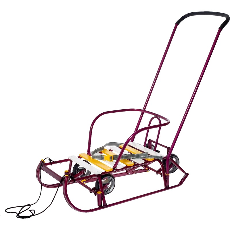 Изображение товара Детские санки Nika Тимка 6 Универсал амарантовые с ручкой и колесами