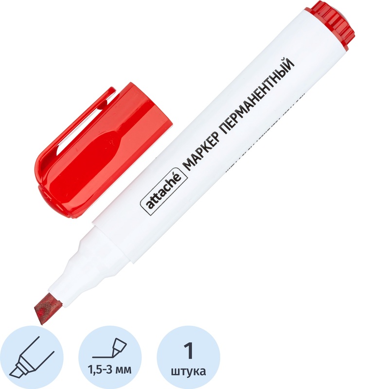 Изображение товара Маркер перманентный Attache красный (толщина линии 1,5-3 м) скошенный наконечник