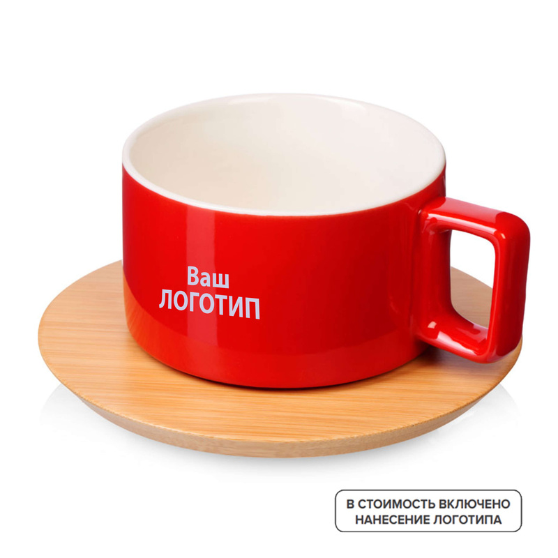 Изображение товара Чайная пара Sheffield 200 мл с индивидуальной гравировкой из фарфора и бамбука