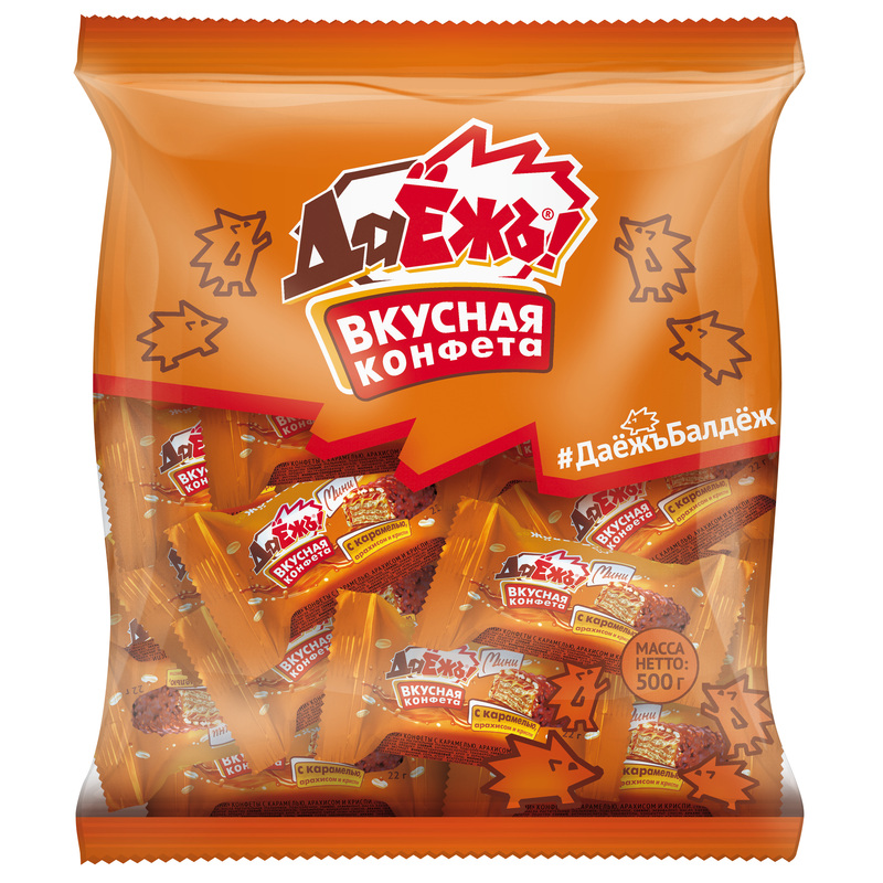 Изображение товара Конфеты вафельные ДаЁжъ с карамелью, арахисом и криспи 1 кг