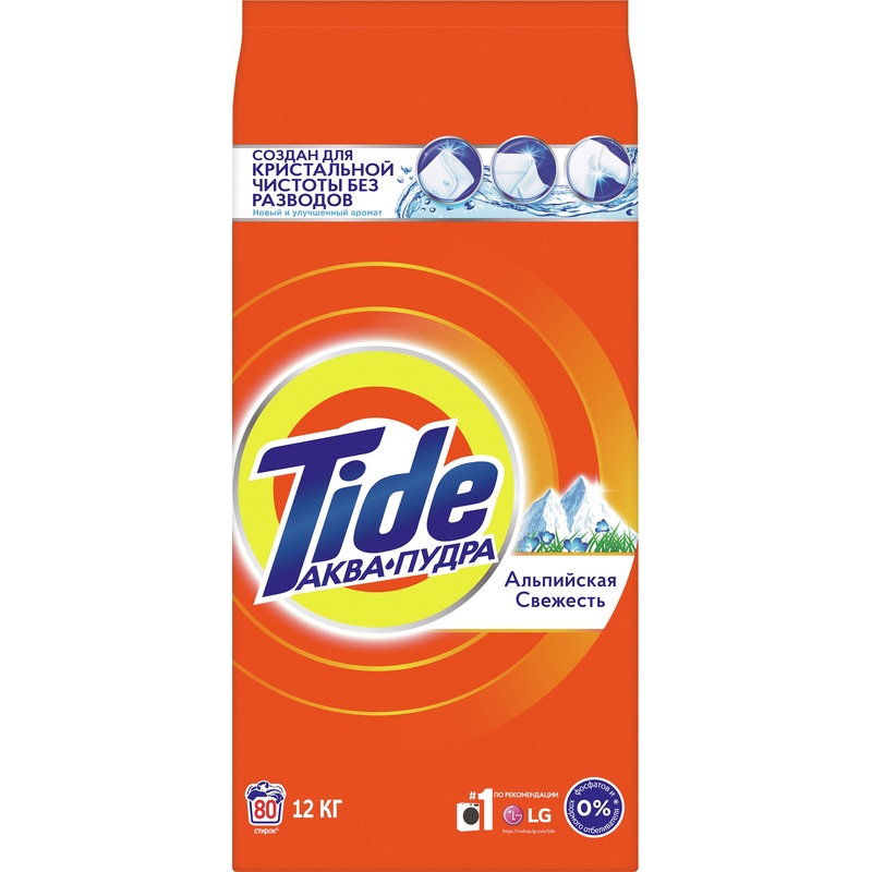 Изображение товара Порошок стиральный автомат Tide Альпийская свежесть 12 кг для белого и цветного белья