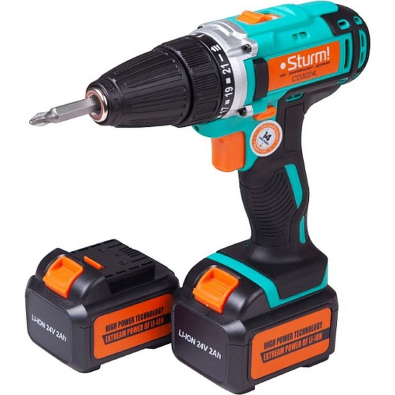 Изображение товара Дрель-шуруповёрт аккумуляторная Sturm CD3224L 2 АКБ х Li-ion (24В, 2 Ач)+ЗУ в кейсе