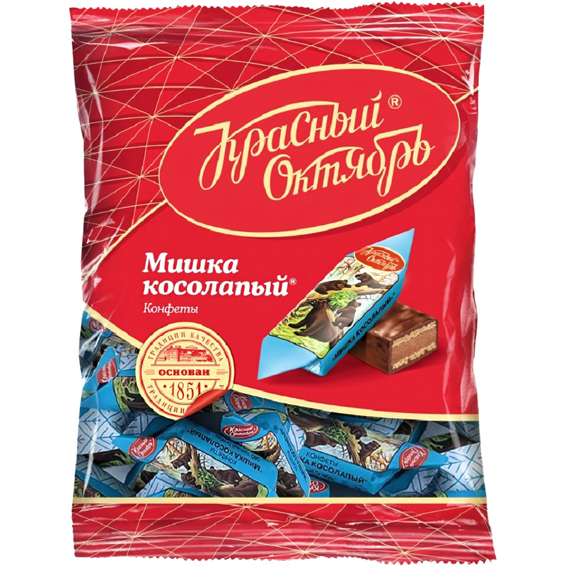 Изображение товара Конфеты шоколадные Мишка косолапый 200 г, Красный Октябрь, молочный шоколад, вафли, Россия