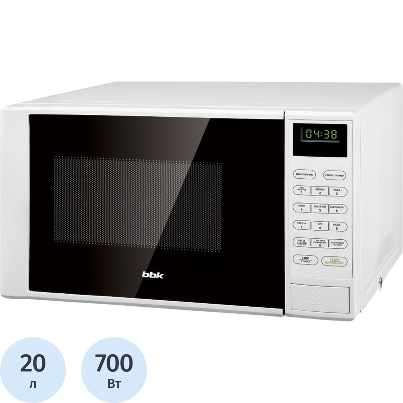 Изображение товара Микроволновая печь BBK 20MWG-735S/W/RU сенсорное управление, гриль, 20 л, белая