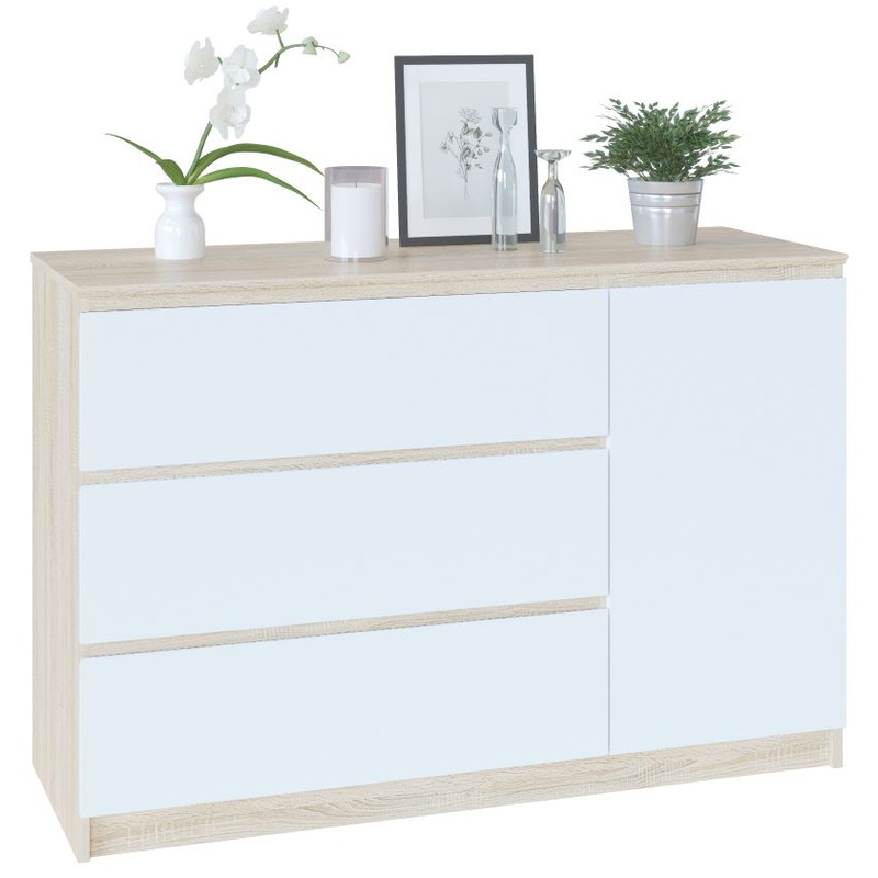 Изображение товара Комод Сокол Т-3р с спилом под 45 градусов и без ручек, белый дуб сонома