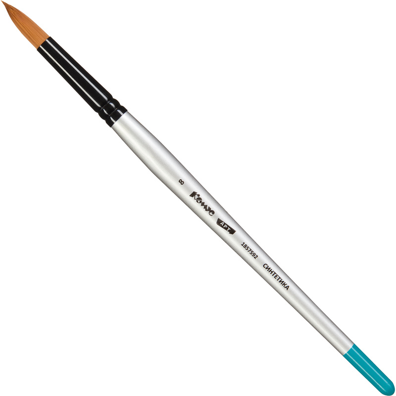 Изображение товара Художественная круглая синтетическая кисть Комус Арт №8 для акварели акрила и гуаши