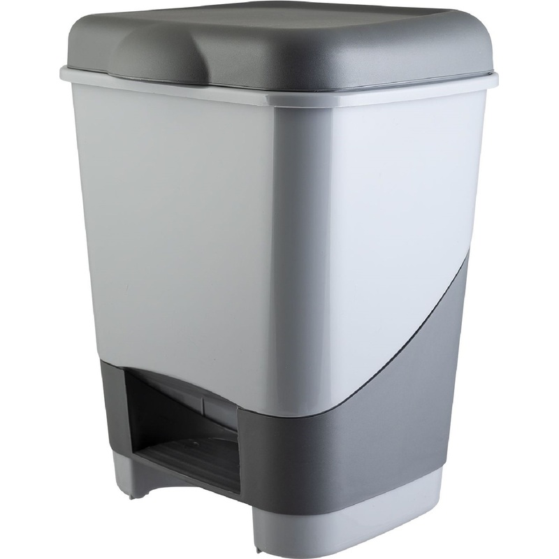 Изображение товара Уценка. Контейнер для мусора напольный Полимербыт 20 л пластик с педалью с крышкой серый (41.5x32.5x33 см)
