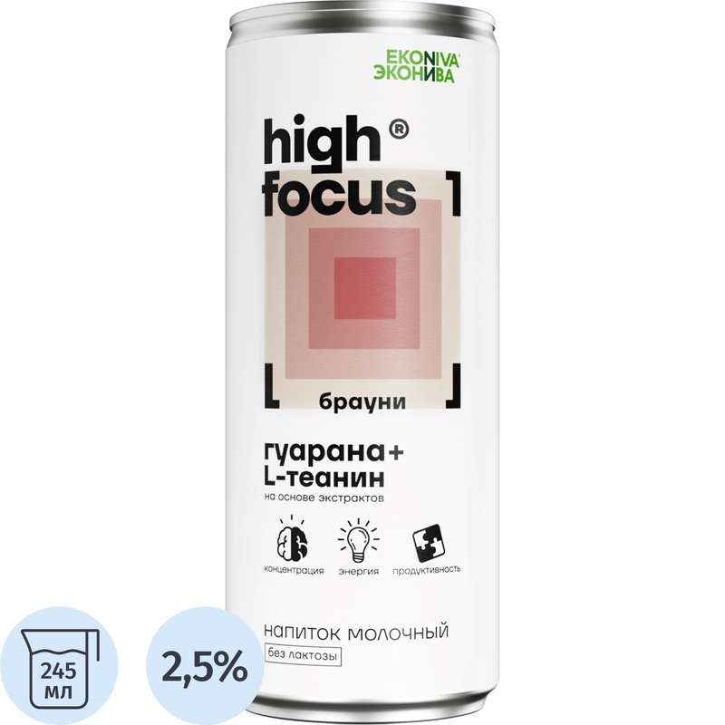 Изображение товара Напиток молочный ЭкоНива Хай Фокус Эн карамель-брауни 2.5% 245 мл