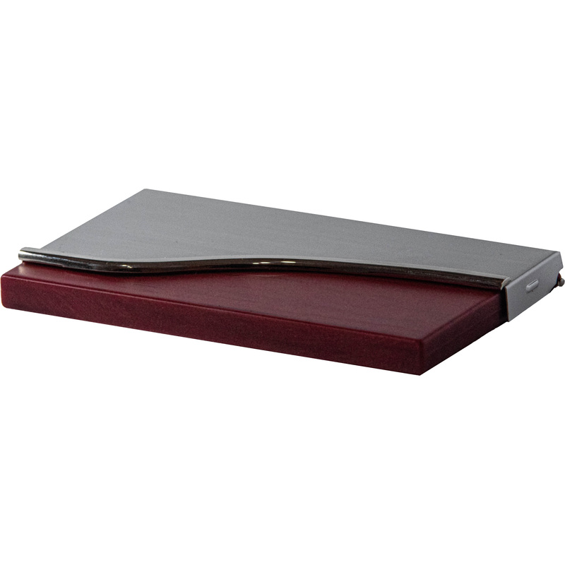 Изображение товара Визитница на 20 визиток из акрила и алюминия серебристого и бордового цвета