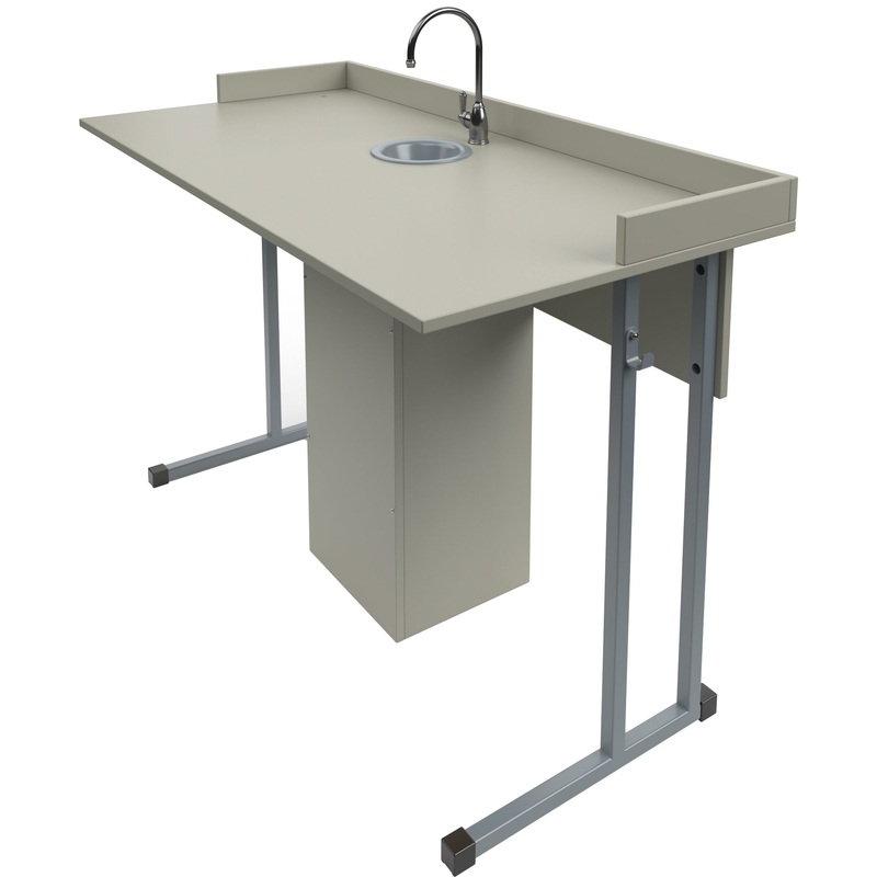 Изображение товара Учебный лабораторный стол с мойкой и бортиком серый 1200x600 Высота 82см