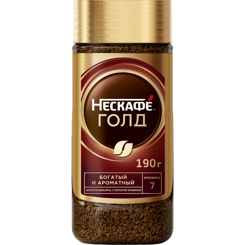 Изображение товара Нескафе Голд растворимый кофе 190 г в стеклянной банке премиальный вкус