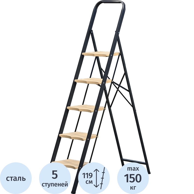 Изображение товара Стремянка пластиковая/стальная Алюмет MK805P 5 ступеней