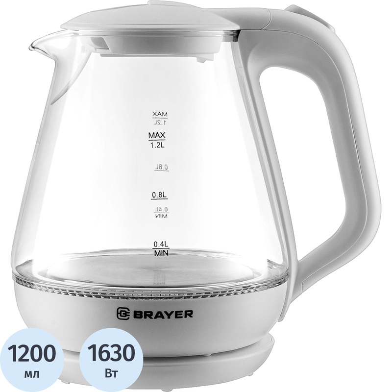 Изображение товара Электрический чайник Brayer BR1063WH белый 1200 мл стекло автоотключение