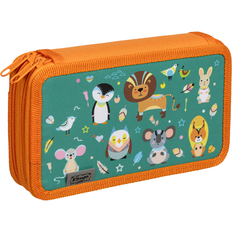 Изображение товара Пенал двухсекционный Комус Animals оранжевый для школьников и дошкольников