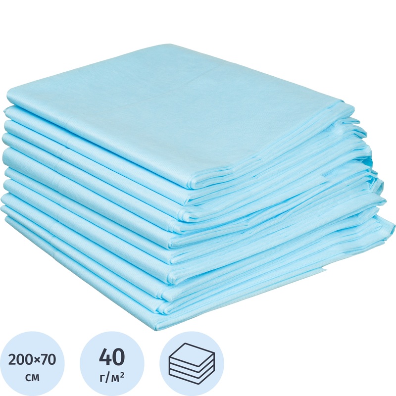 Изображение товара Простыня одноразовая Гекса 200x70 см голубая 10 штук в упаковке