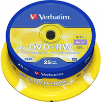 Диск DVD+RW Verbatim 4.7 ГБ 4x cake box 43489 (25 штук в упаковке)