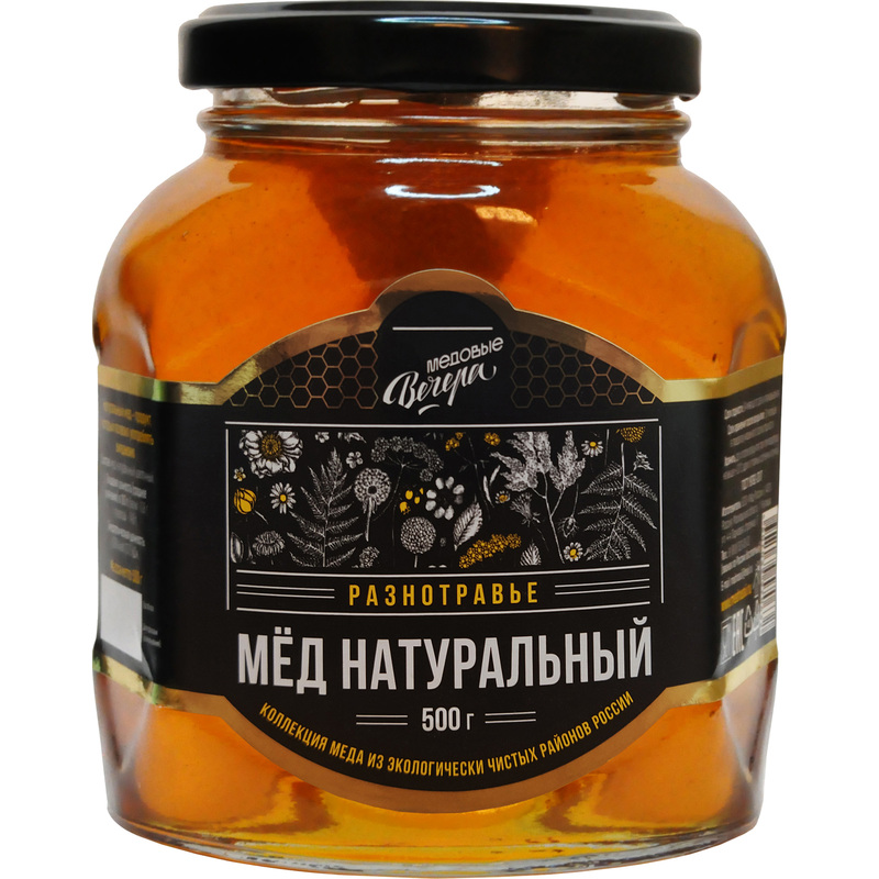 Изображение товара Мед Медовые Вечера Разнотравье 500 г натуральный цветочный
