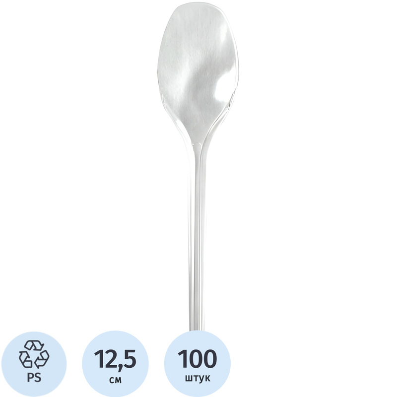 Изображение товара Ложка одноразовая чайная бесцветная 125 мм 100 шт полистирол