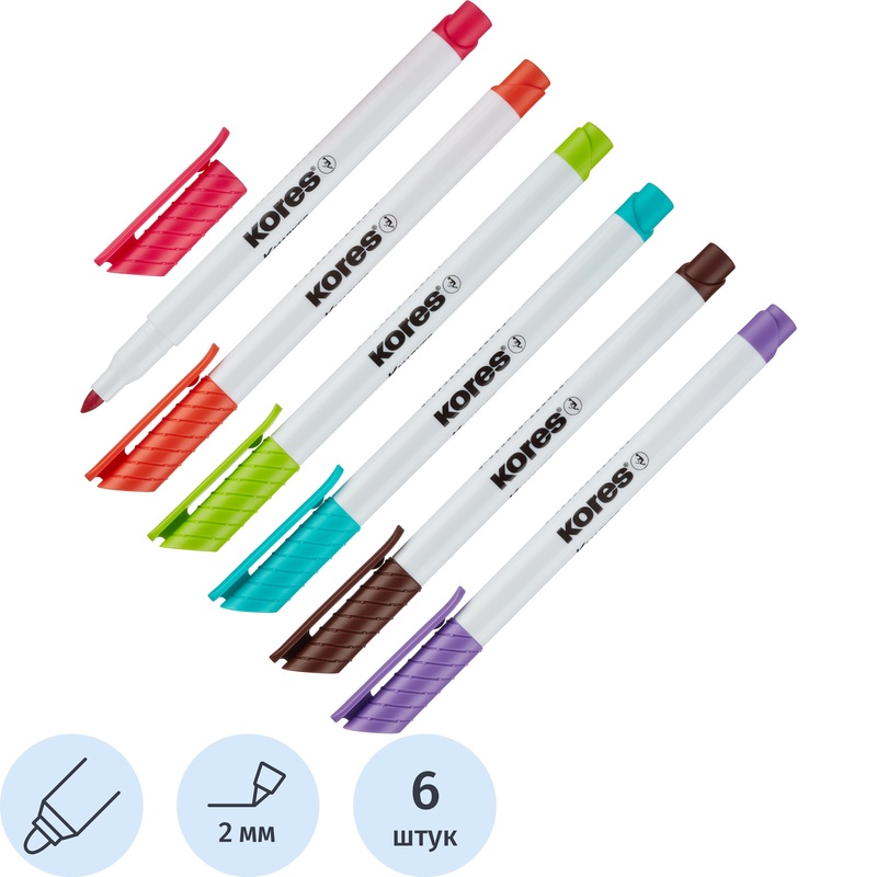 Изображение товара Набор маркеров для досок Kores 6 цветов 2 мм Чешская качество