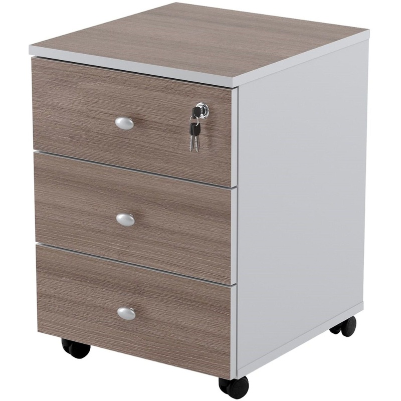 Изображение товара Тумба подкатная Easy to lead Easy Standard LT с замком (дуб шамони тёмный/серая, 400x420x563 мм, 3 ящика)