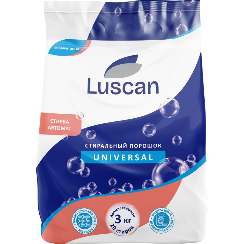 Изображение товара Порошок стиральный автомат Luscan Universal 3 кг для белого и цветного белья