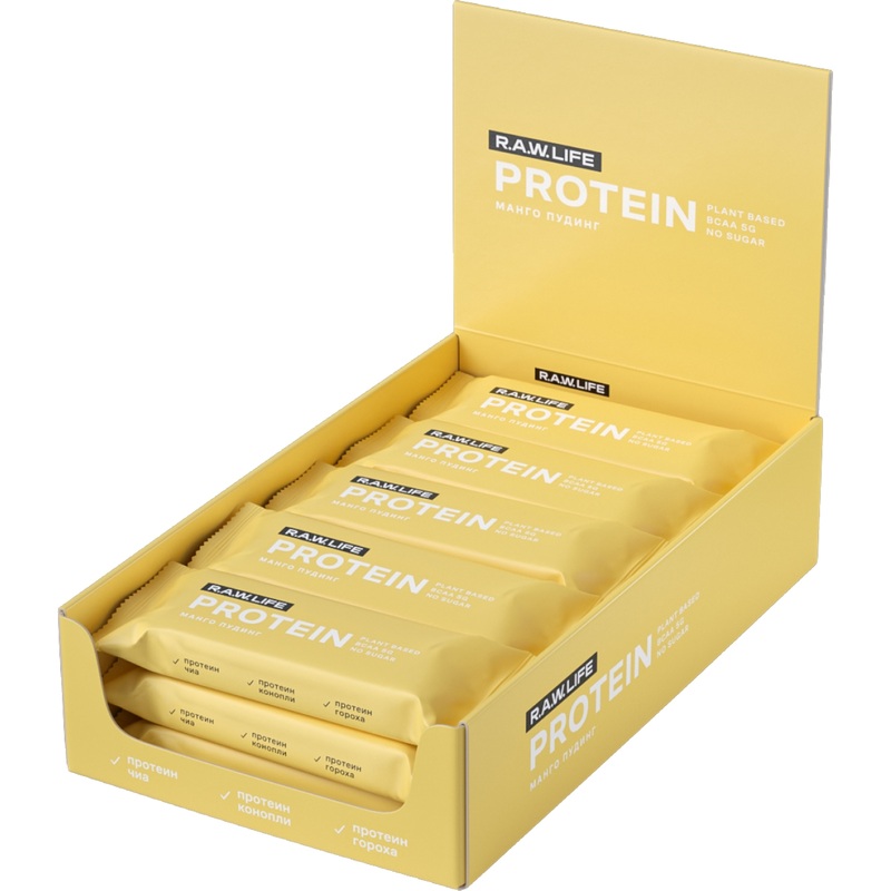 Изображение товара Протеиновый батончик R.A.W.Life Манго Пудинг 15 шт по 43 г веганский без сахара