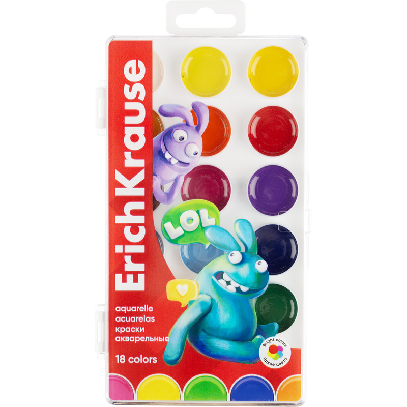 Изображение товара Акварельные краски Erich Krause Jolly Friends 18 цветов 3.2 мл для творчества
