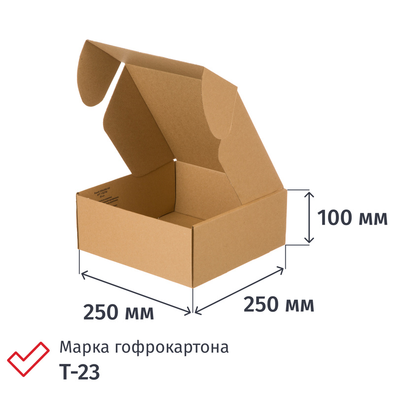 Изображение товара Гофрокороб самосборный почтовый 250х250х100 мм Т-23 профиль Е бурый (50 штук в упаковке)
