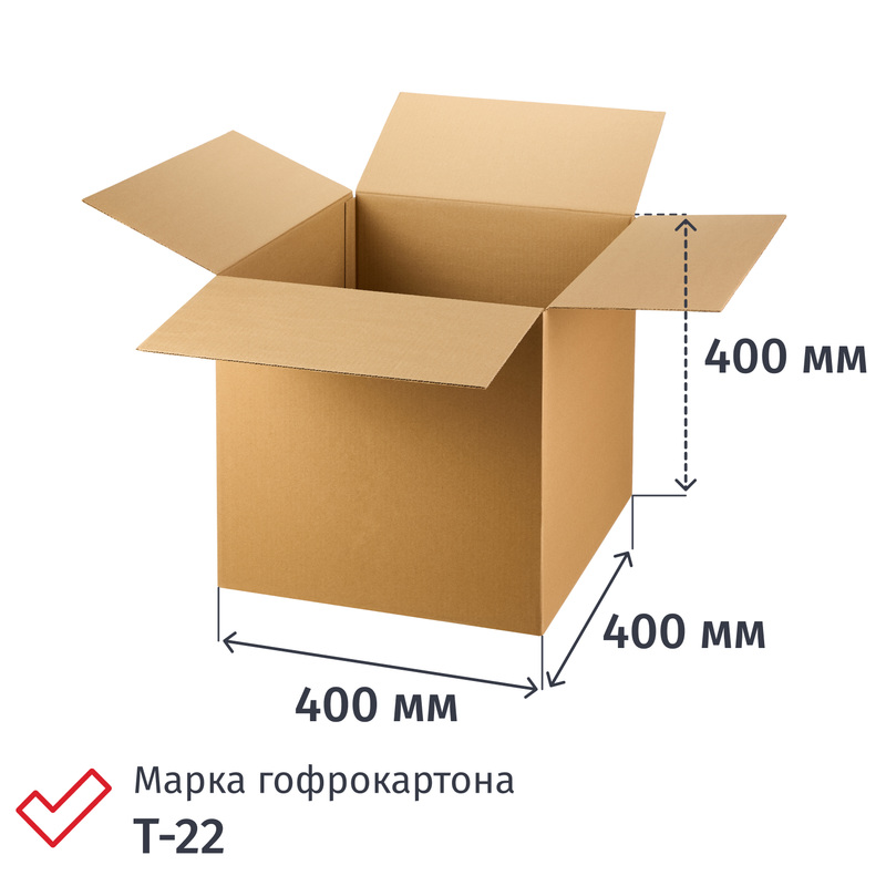 Изображение товара Гофрокороб 400х400х400 мм Т-22 профиль В бурый 20 штук