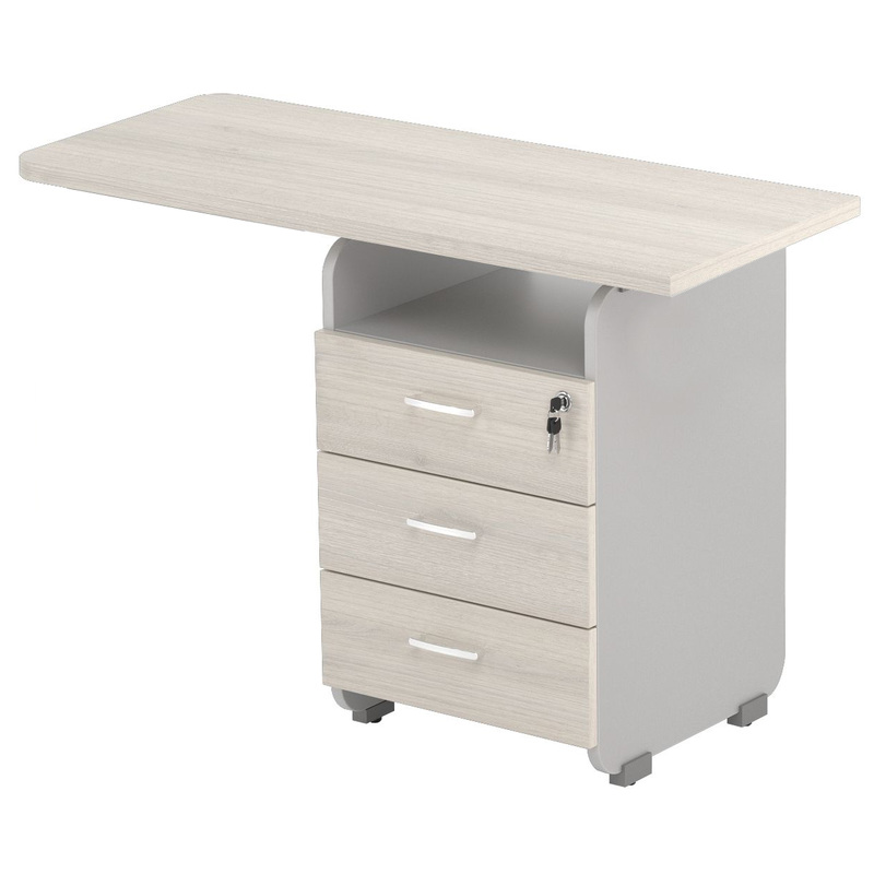 Изображение товара Тумба приставная Комус Мебель Easy Contour с замком (дуб шамони светлый, 1000х450х715 мм, 3 ящика)