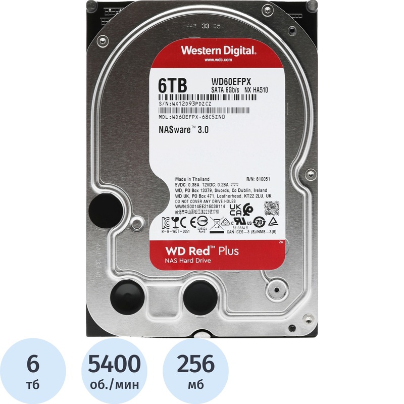Изображение товара Жёсткий диск Western Digital Red Plus 6 ТБ (WD60EFPX) Изображение товара Жёсткий диск Western Digital Red Plus 6 ТБ (WD60EFPX)