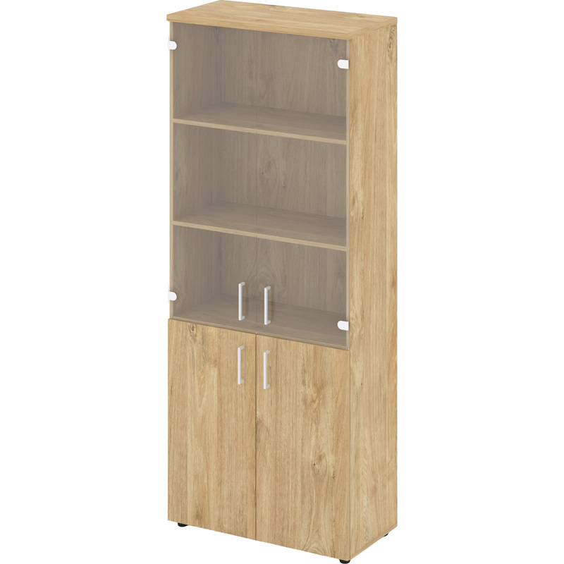 Изображение товара Шкаф для документов Style Project SN.STS-102 закрытый со стеклом тиквуд светлый/белый 796x400x1982 мм