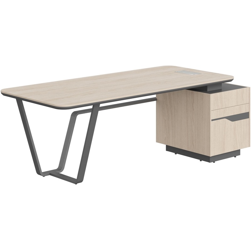 Изображение товара Стол для руководителя правый с тумбой (дуб светлый/чёрный графит, 2225х900х762 мм)