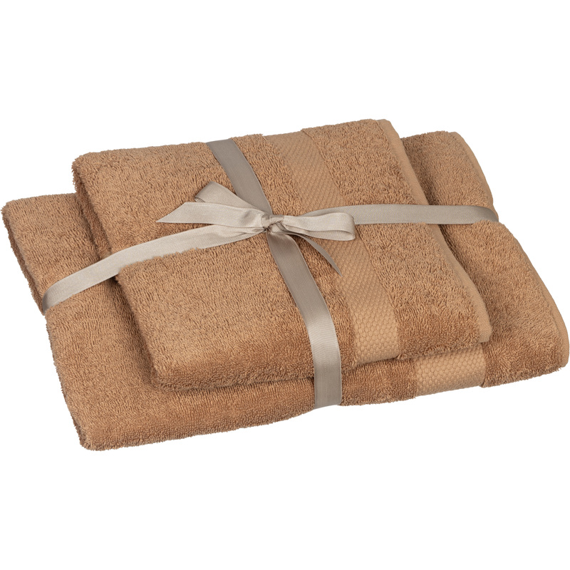 Изображение товара Набор махровых полотенец Luscan 2 шт бежевые 50x90/70x140 см 450 г/кв.м