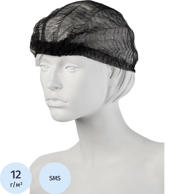 Изображение товара Шапочка одноразовая Шарлотта Комус чёрная (100 штук в упаковке)