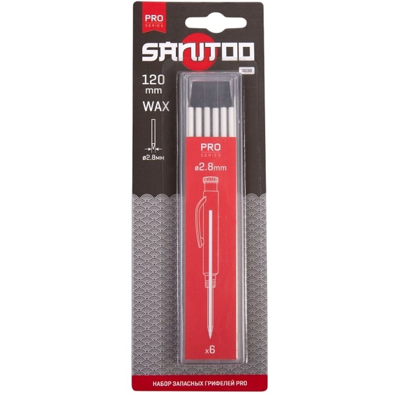 Изображение товара Набор грифелей Sanitoo Pro 120мм воск 6 штук разметочные для кирпича бетона и металлов