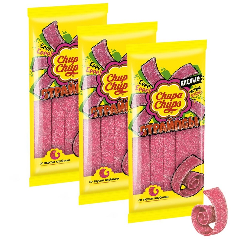 Изображение товара Мармелад Chupa Chups Страйпсы Клубника 120 г (3 штуки в упаковке)