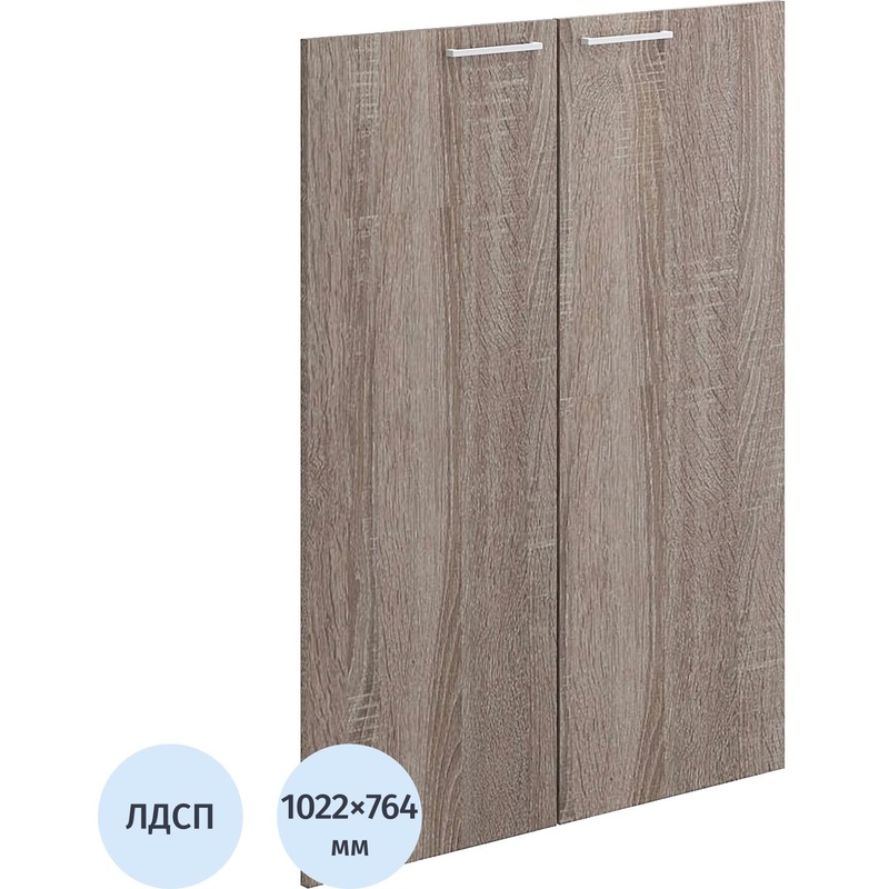Изображение товара Двери низкие Комус Мебель K-Loft 241H006 ЛДСП с белыми ручками (дуб сонома тёмный, 764х1022 мм, 2 штуки в упаковке)