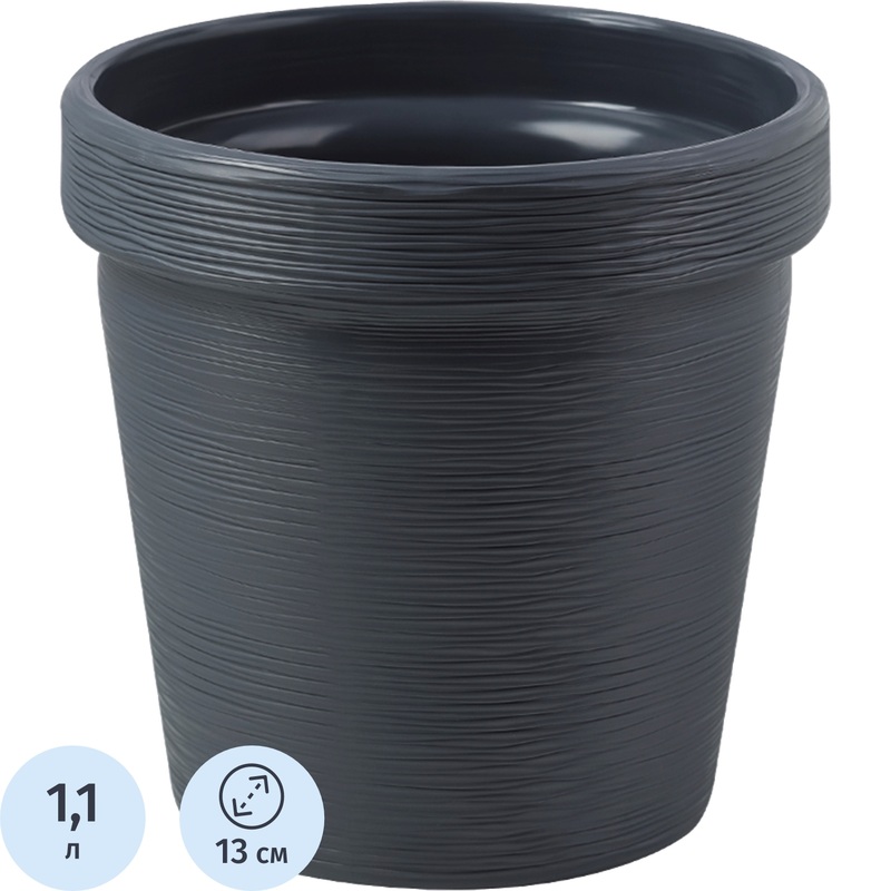 Изображение товара Кашпо La decoro Терра 1.1 л антрацит с внутренней вставкой 0.8 л