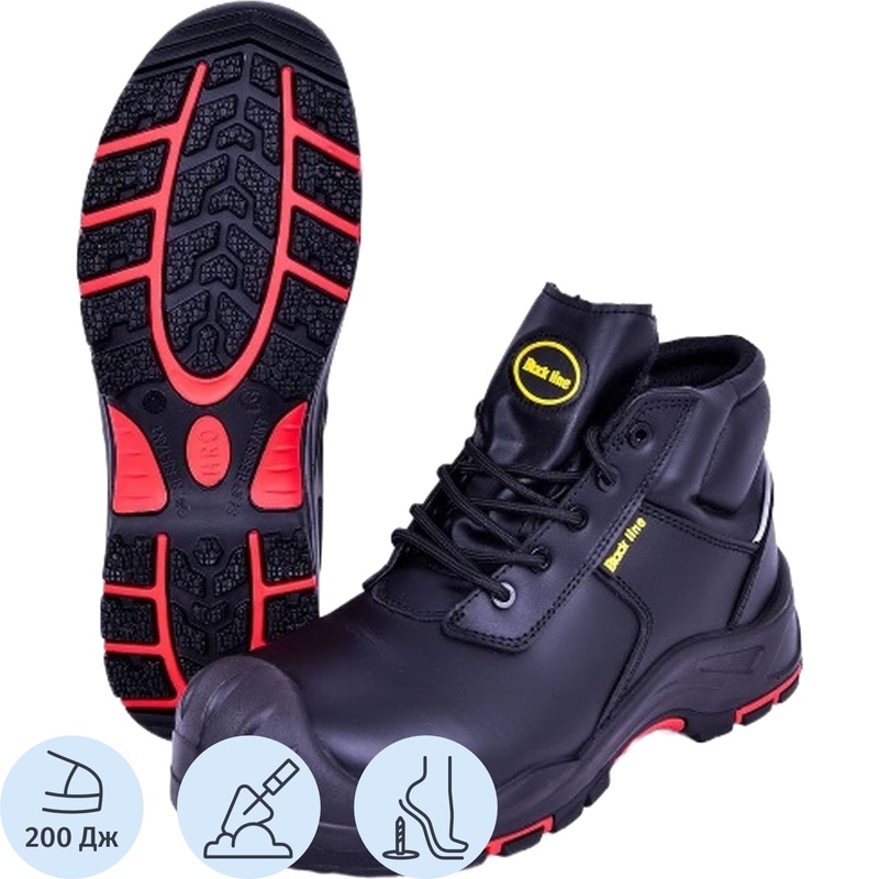 Изображение товара Ботинки рабочие Black Line ПУ-нитрил из натуральной кожи с композитным подноском чёрные (размер 38)