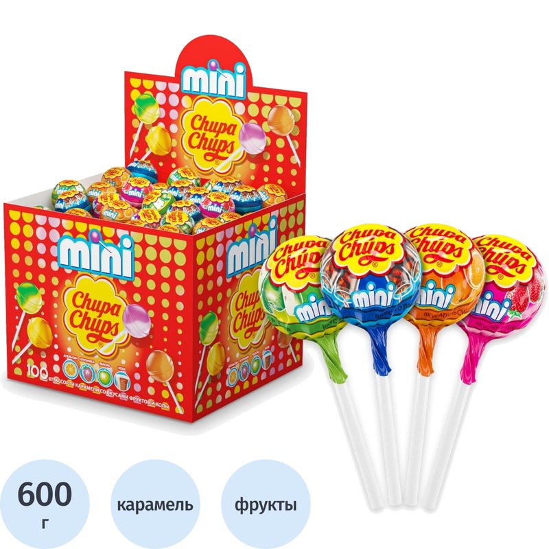 Изображение товара Карамель на палочке Chupa Chups mini 100 штук фруктовые вкусы Россия